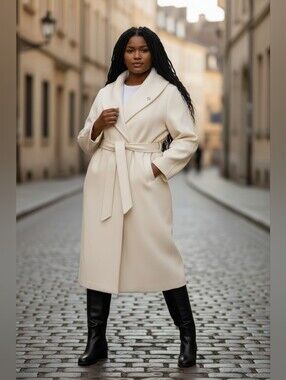 Speigel Vintage Cream Belted Long Wrap Coat EUC